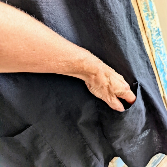 Black Linen Dress Sleeveless Tank Mini Beach Swim Cover Pockets Adjustable Strap - Picture 5 of 6